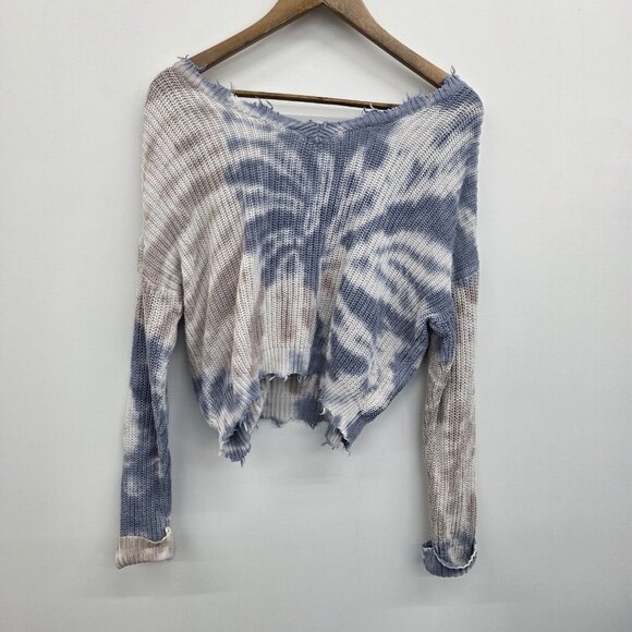 Jessica Simpson Distressed Tie-Dye Pullover Sweater Cropped Frayed Hem Size S - Picture 5 of 16